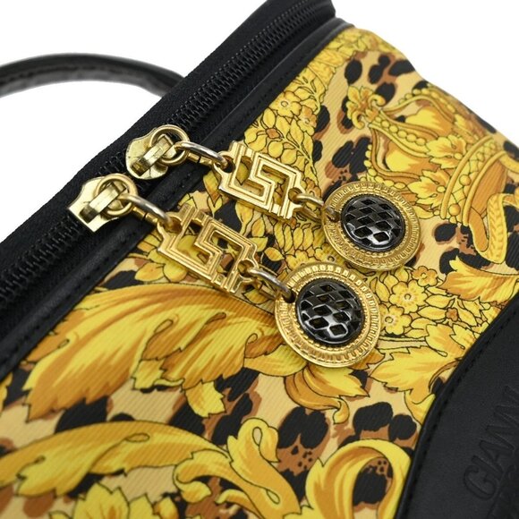 GIANNI VERSACE Logo Sun Vanity Hand Bag PVC Leather Black Gold - Picture 16 of 16